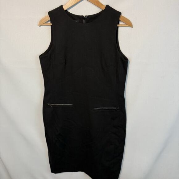 Talbots Dress Sheath Womens Size 8 Black Sleeveless New Faux Leather Trim NWT - Picture 2 of 10